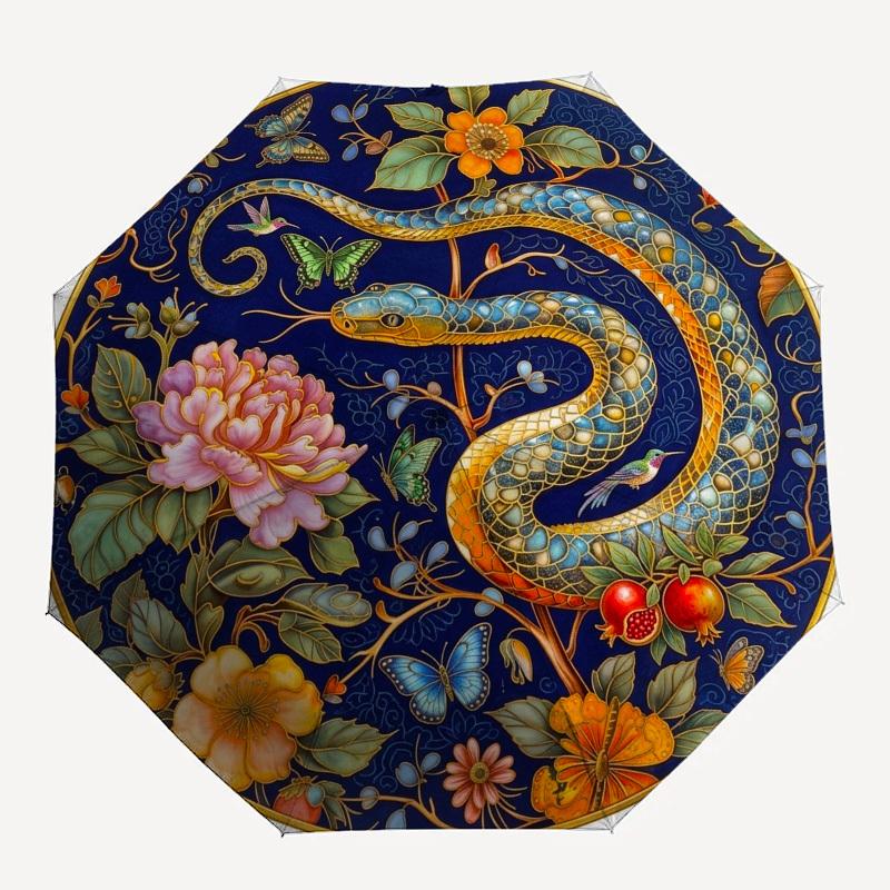 1pc Snake, floral, nature Umbrella with Plastic Handle,Compact & Stylish,Suitable for All Seasons YS331053