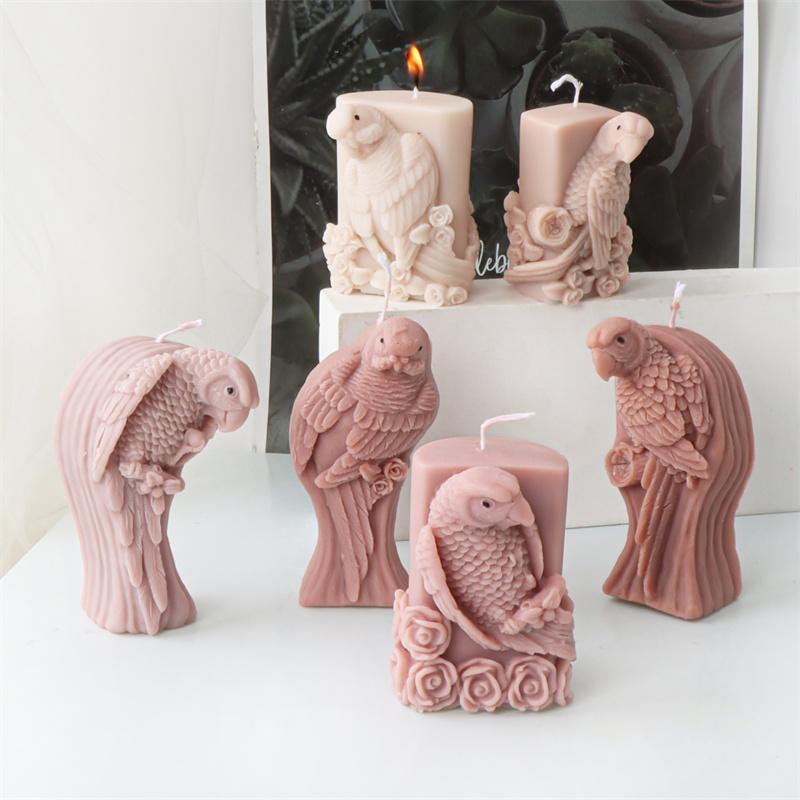 Animal Owl Bird Parrot Feathery Birds Silicones Mold DIY Standing Parrot  Bird Candle Mold  Animal Desktop Ornament Gypsum Mold