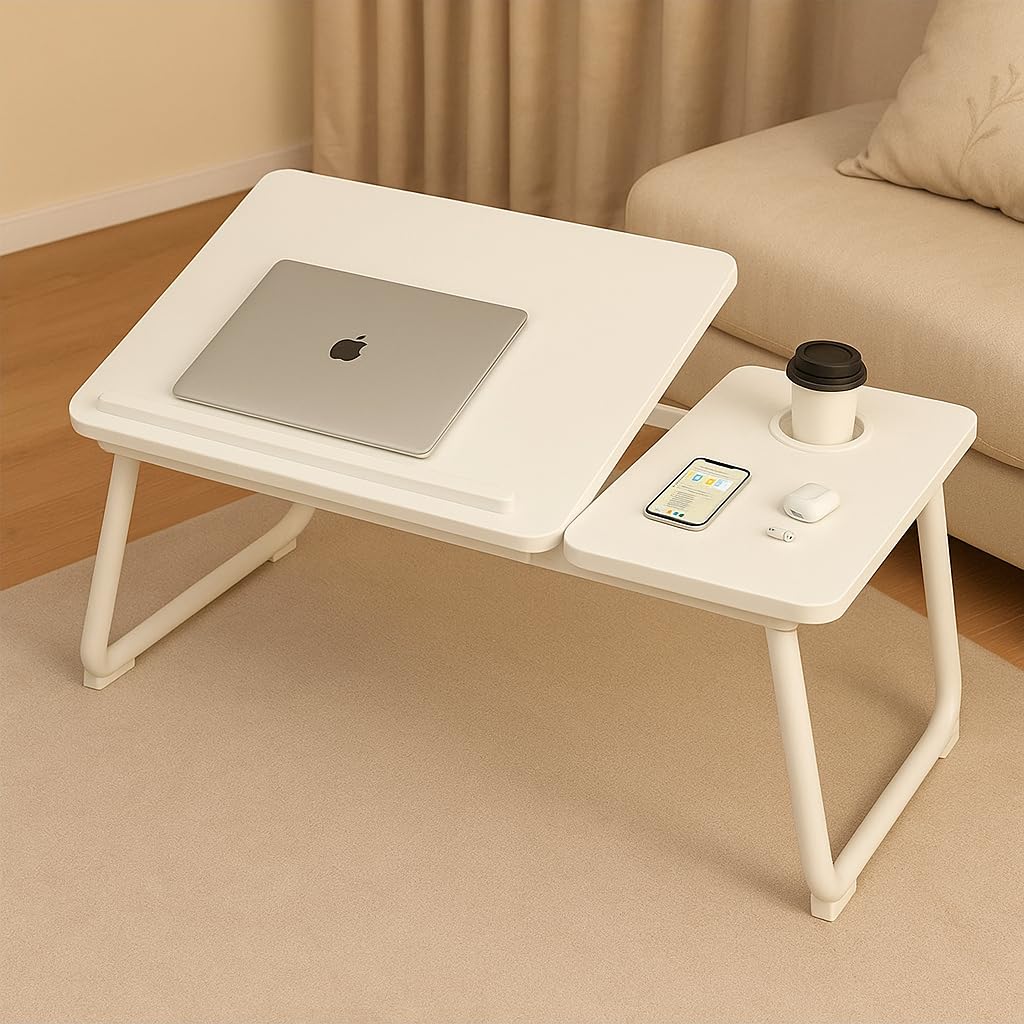 

Подставка для ноутбука Столик для кровати Складной Регулируемый угол со стопором Компьютерный стол Низкий столик Работа из дома Учебный стол Столик для дивана N&S Противоскользящий белый