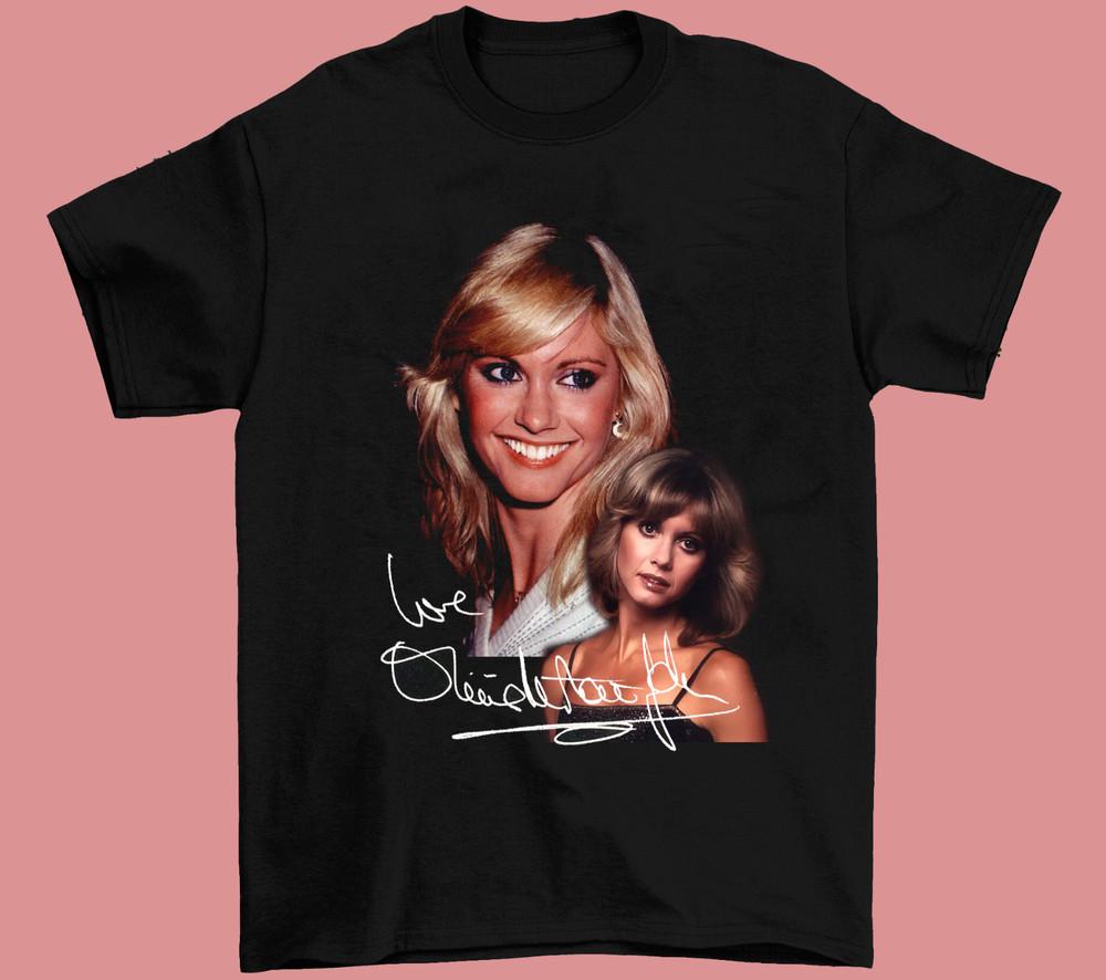 New OLIVIA NEWTON-JOHN Signature Black Unisex Size S-234XL Shirt FA1068