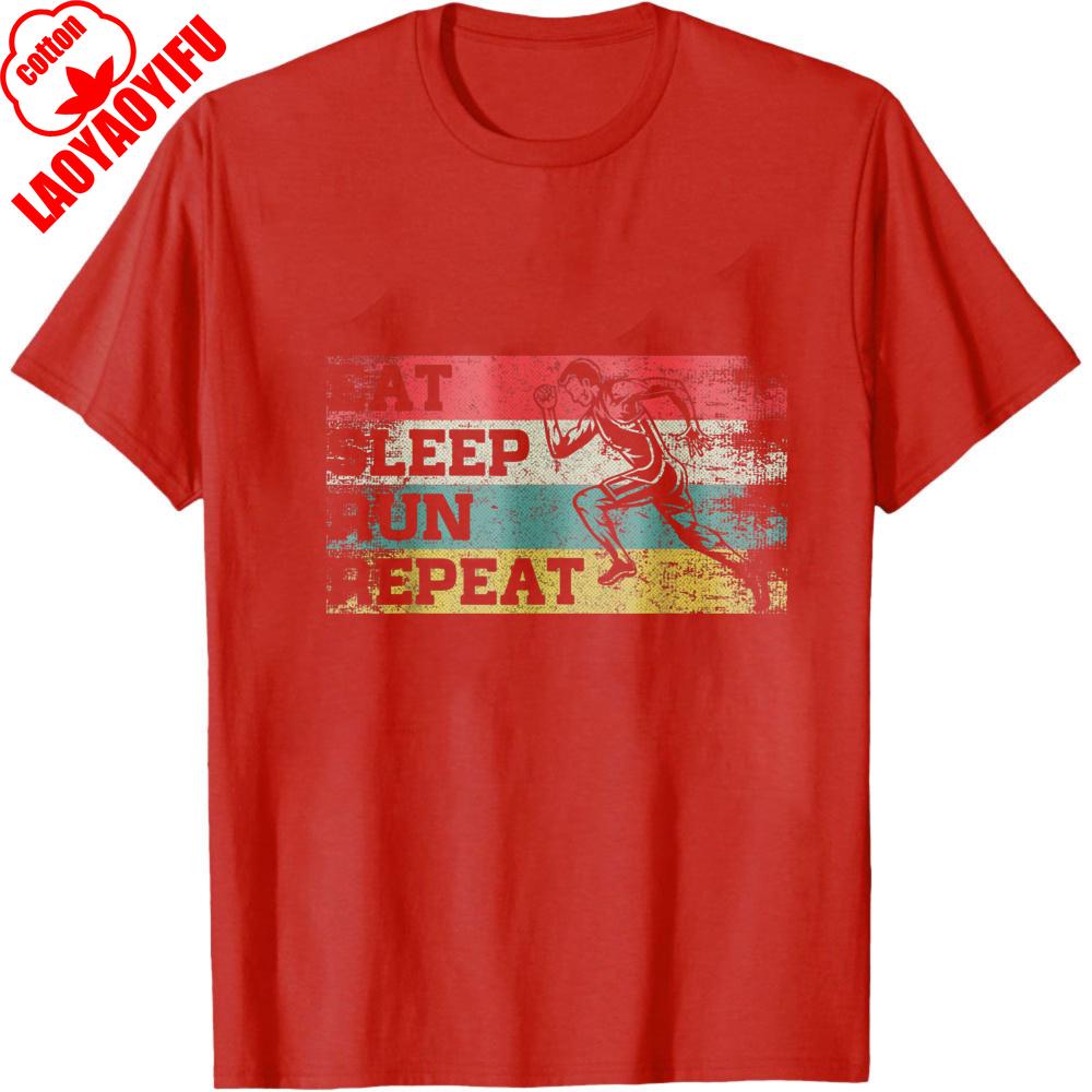 Eat Sleep Run Repeat Vintage Running Man Graphic Men TShirt Cotton Casual Clothes Sport Gift for Fitness Enthusiasts Apparel