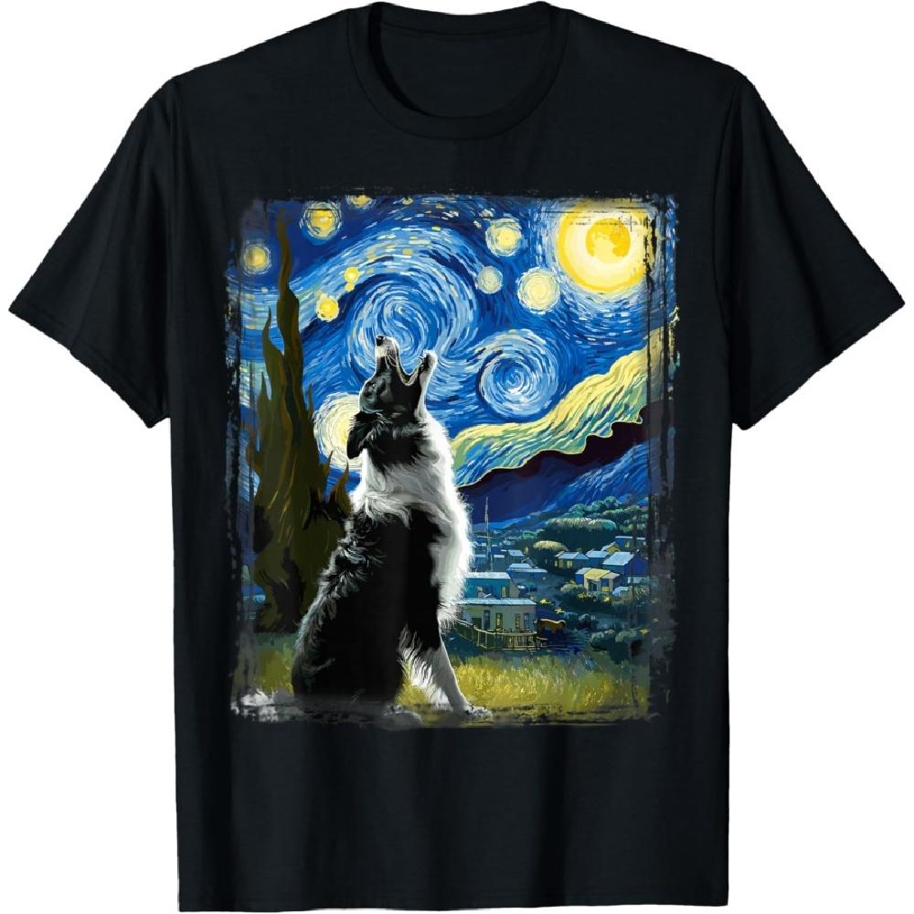 

Бордер-колли Собака Искусство Ван Гог Звездная ночь Футболка с бордер-колли XXXXXL чёрный