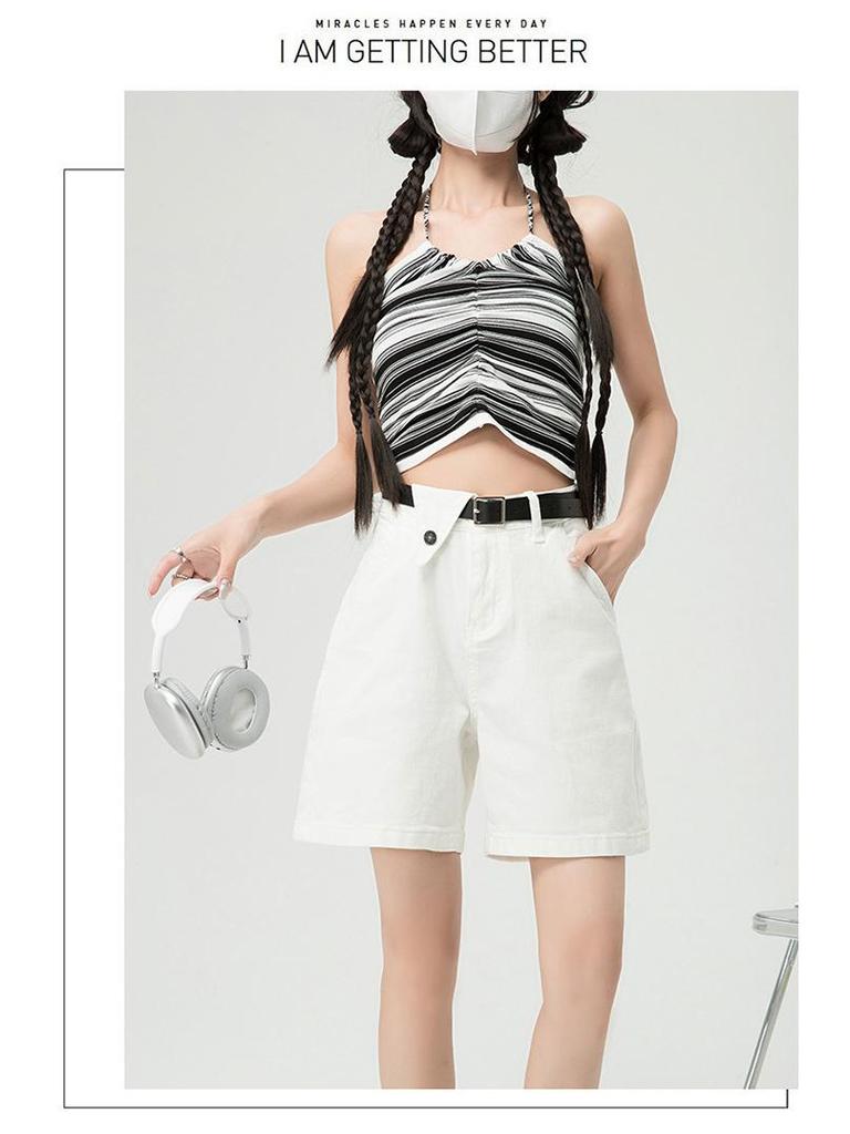 2025 İlkbahar/Yaz Kadın Elastik Kore Tarzı Kemerli Denim Şort