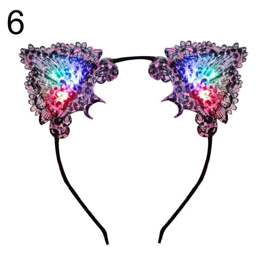 Women LED Light Up Cat Ears Lace Hair Hoop Headband Headwear Party Supplies