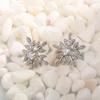 Silver Plated Leaf Snowflake CZ Stud Earrings, Sparkling Nature-Inspired Crystal Studs for Women