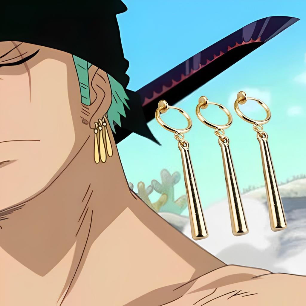 Anime ONEPIECE Roronoa Zoro Cosplay Náušnice Sauron Klipsy do uší Zlatý přívěsek Háček Náušnice Pro Ženy Muže Šperky