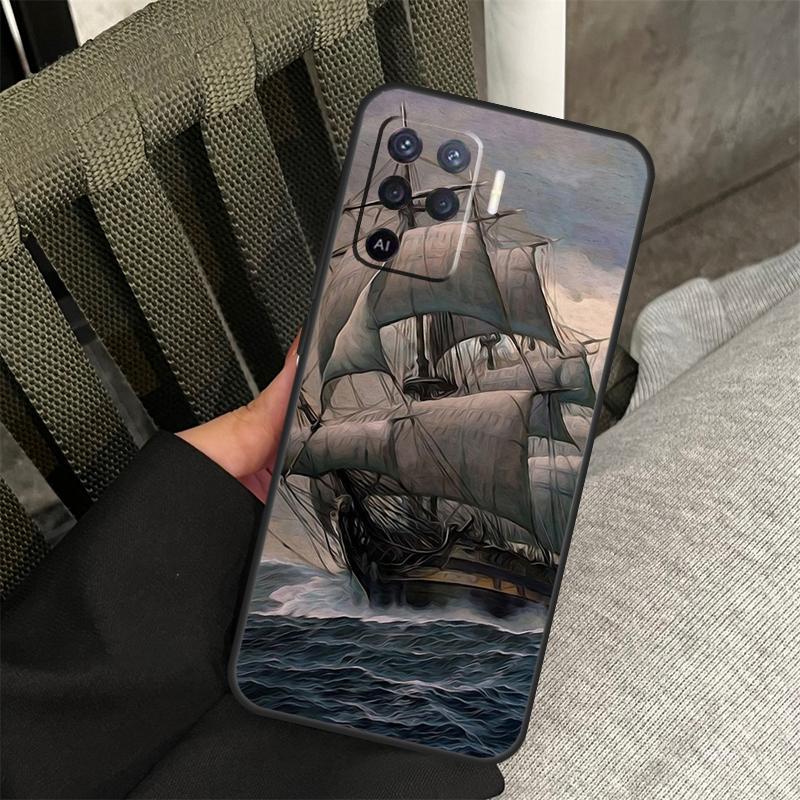 Sailing Pirate Ship Case For Oppo A78 A98 A80 A40 A60 A18 A38 A58 A15 A17 A77 A74 A94 A54 A57S A16 A76 A96 Cover