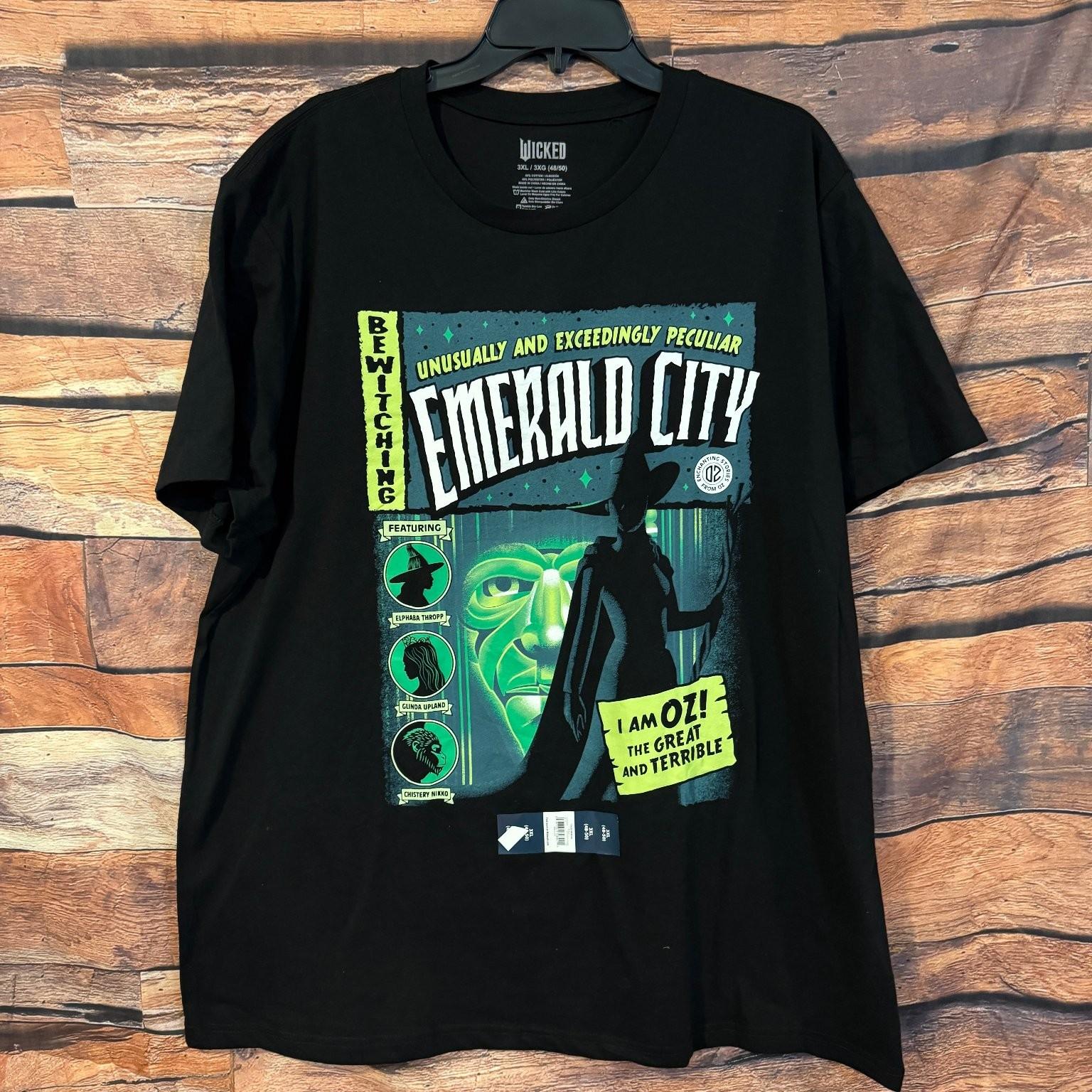 WICKED Men s Black 3XL Emerald City Wizard of Oz Graphic Cotton Blend Unisex T-Shirt XXXXL