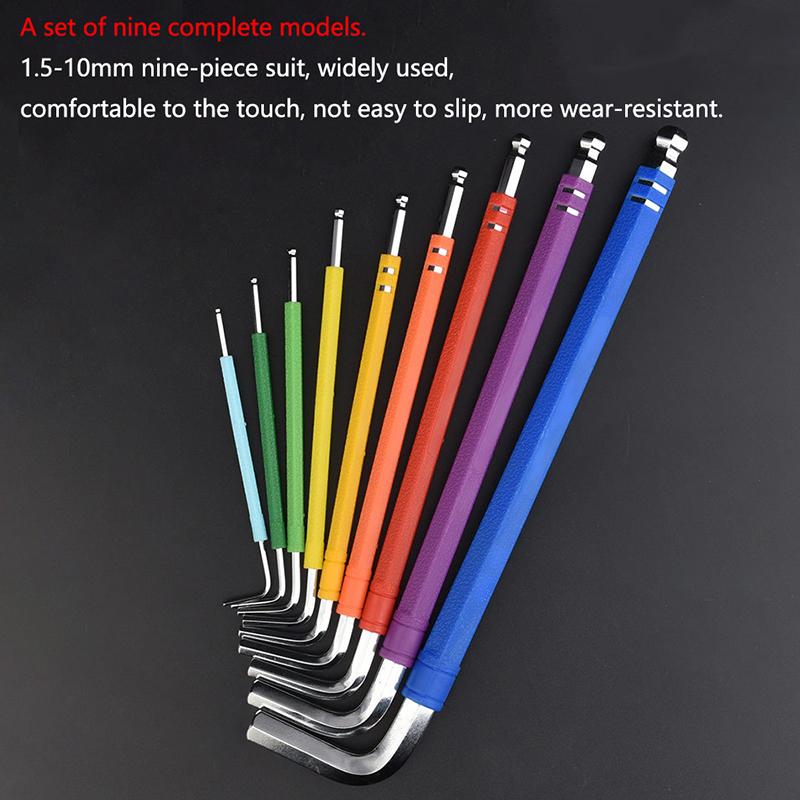 Allen Key Set L Wrench Kit For Allen Screw 9Pcs Long Arm Hex Key Set 1.5Mm To 10Mm Hexagon Spanner Hand Tools For Bicycle Repair