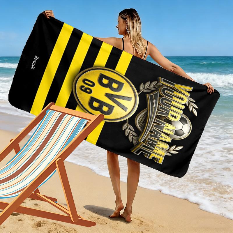 Name Custom Borussia Dortmund Logo Print Beach Towel, Large Soft Quick Dry Towel for Beach Camping Swimming