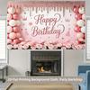 1pc Pink Rose Birthday Background Banner Suitable for Birthday Celebrations Photography Backdrop Anniversary