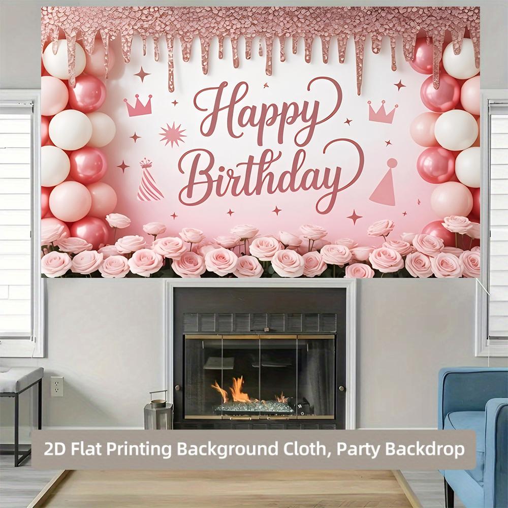 1pc Pink Rose Birthday Background Banner Suitable for Birthday Celebrations Photography Backdrop Anniversary
