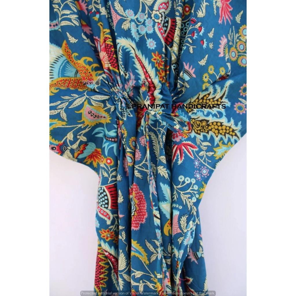 Femei Bumbac Hippie Vară Albastru Pijama Imprimeu Mukat Rochie Caftan Lungă Maxi CKFTN-SCRN-FULL-BUYIT-118
