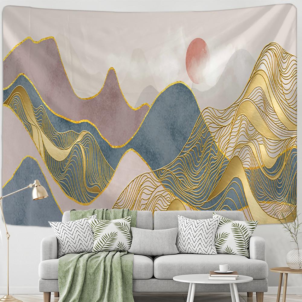 Mountains And Rivers Impression Oil Painting Tapestry Wall Hanging Natural Scenery Bohemian Background Cloth Decor