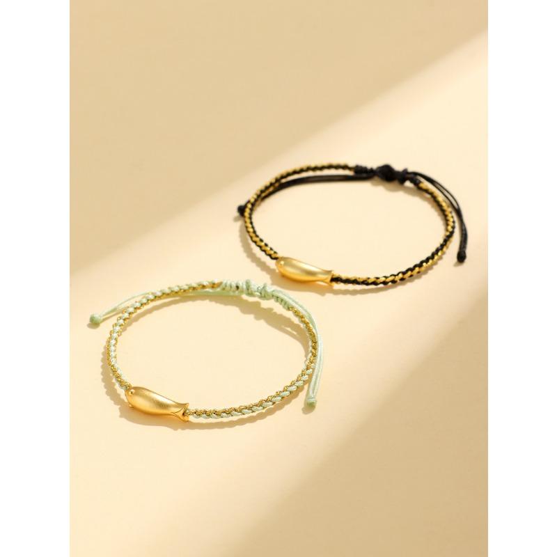 Hand Woven 999 Silver Little Goldfish Ethnic Style Unisex Rope Bracelet