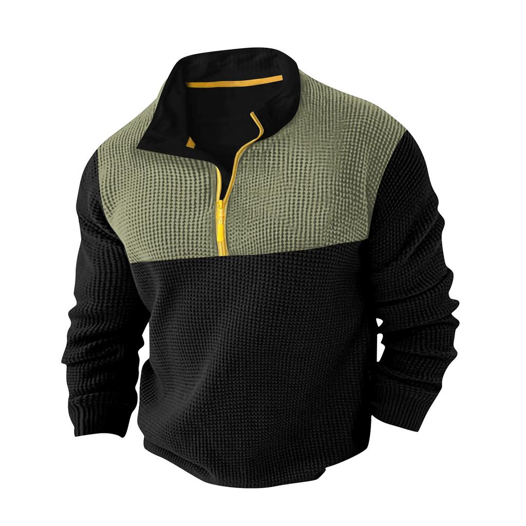 Men's Color Blocked 1/4 Zip Stand Collar Casual Sports Long Sleeved Top