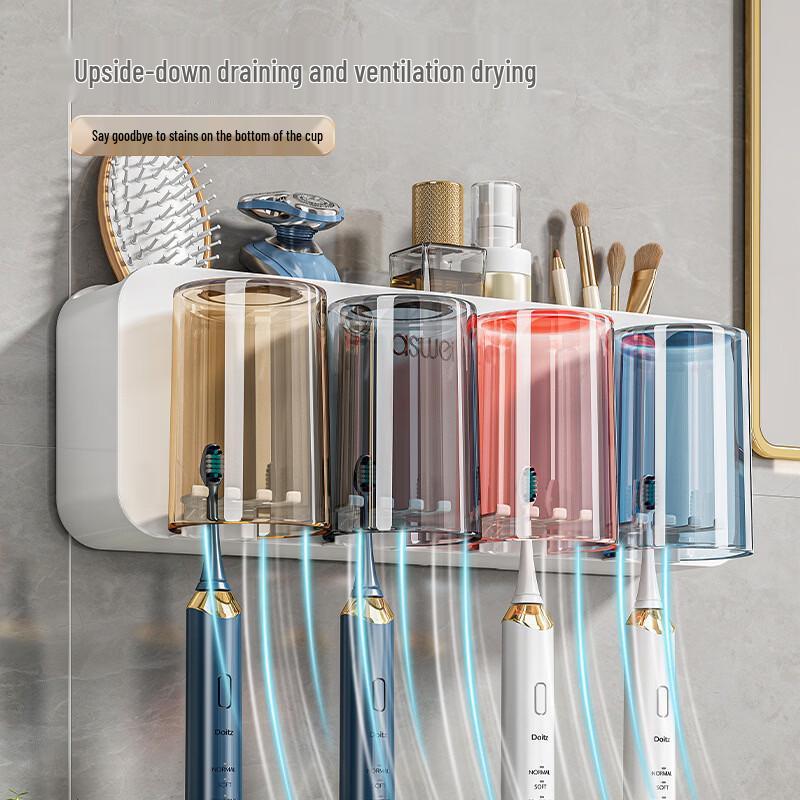 MDNG Punch-Free Wall-Mounted Toothbrush Holder with 2 Cups