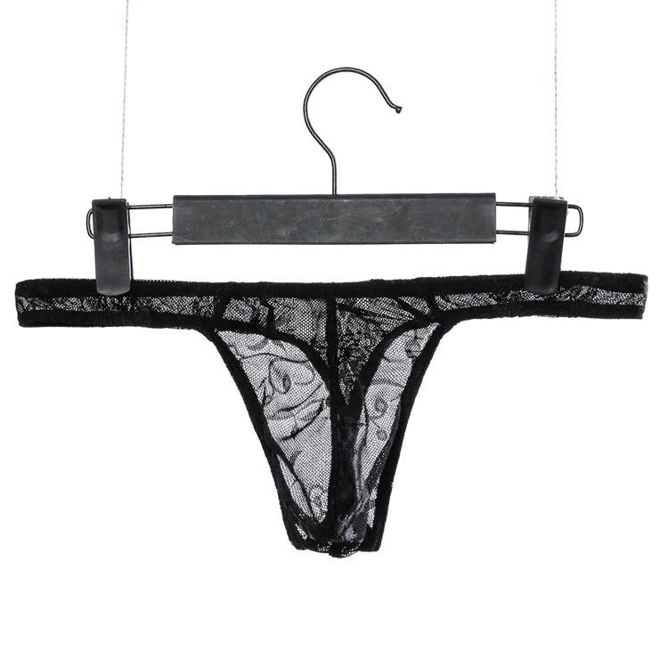 Low Waist Men'S Lace Thong Sex Exotic Lingerie Man G-String Ice Silk U Pouch Sheath Briefs Sissy Underpants Male Allure