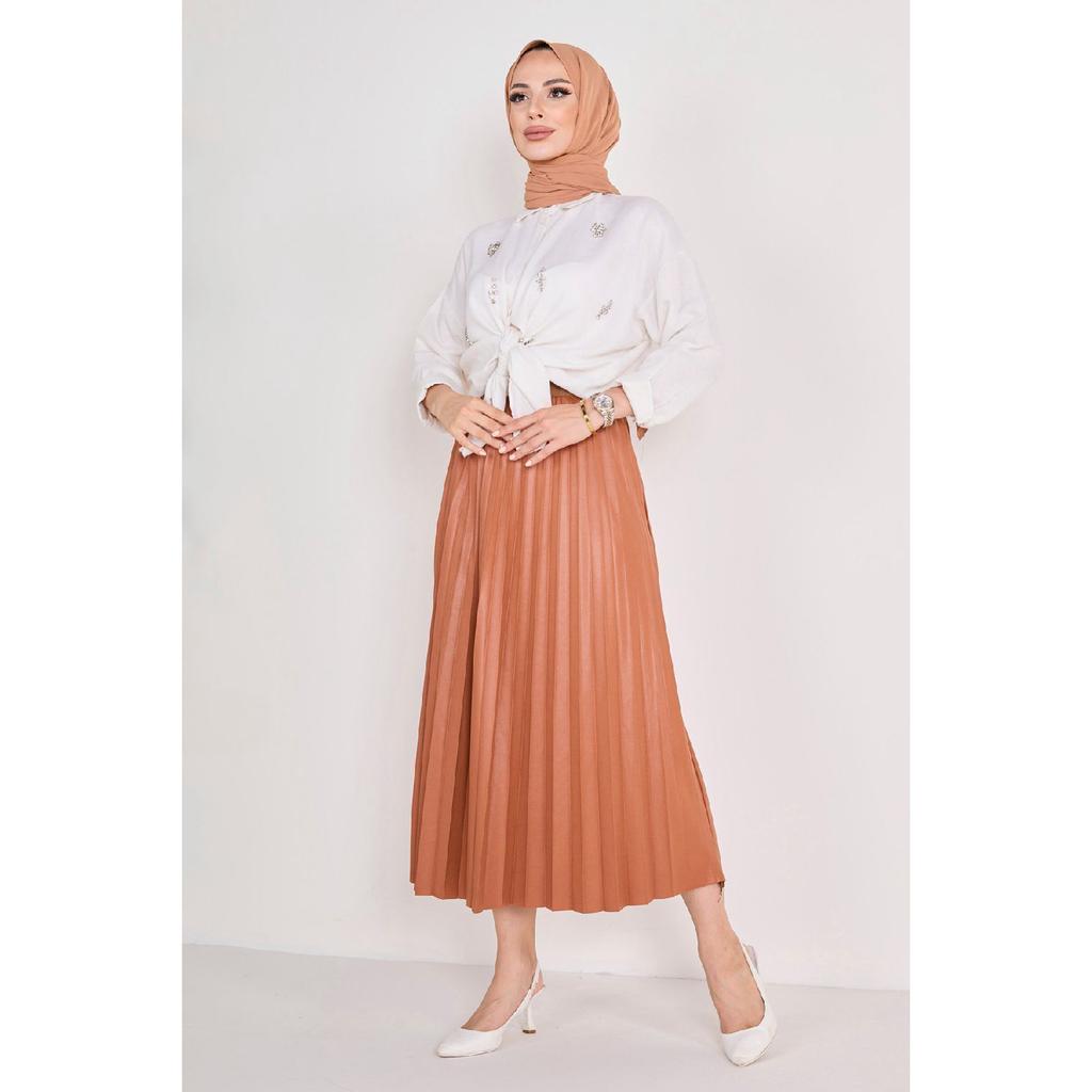 Fusta neagră plisată pentru femei, medie, simplă - 23036