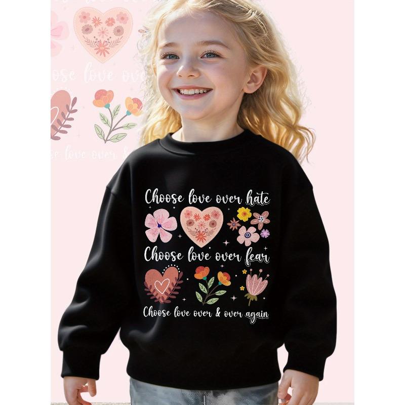 Kids Sweatshirt Embrace Love: A Whimsical Floral Reminder of Kindness Print Long Sleeve Crewneck Sweatshirt - Soft Casual Pullover Top