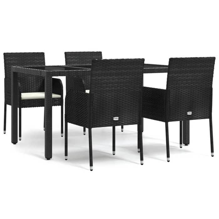 VidaXL Ensemble à manger de jardin coussins 5pcs Noir Résine tressée, ensemble de salle à manger, ensemble de salle à manger 3185001