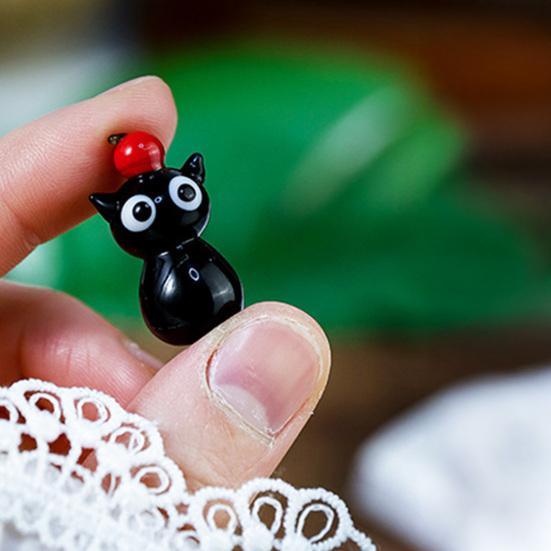 Glass Black Cat Miniature Tiny Colored Glass Cat Ornament Cute Mini Kitty Figurine for Desktop Bookshelf Fairy Garden Micro Landscape Decor