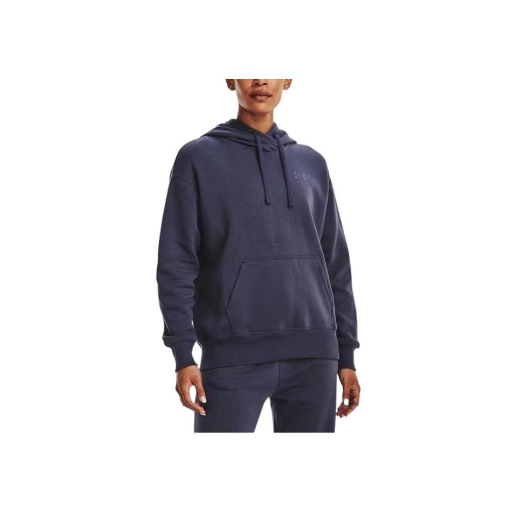 Under Armour Solid Color Large Pocket Hooded Drawstring Long Sleeve Sweatshirt Women Sweatshirt Dark-Blue 1373026-558