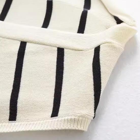 Women Knitting Vest V-Neck Sleeveless Single Breasted Striped Print Vest Wrinkle-Resistant Knitwear Daily Wear