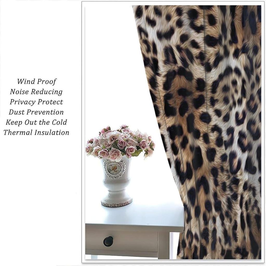 Leopard Print Curtains Brown Cheetah Wildlife Art Printed Window Drapes Bedroom Kitchen Decor Fabric Set Panel Curtain Blackout For Made Of Polyester