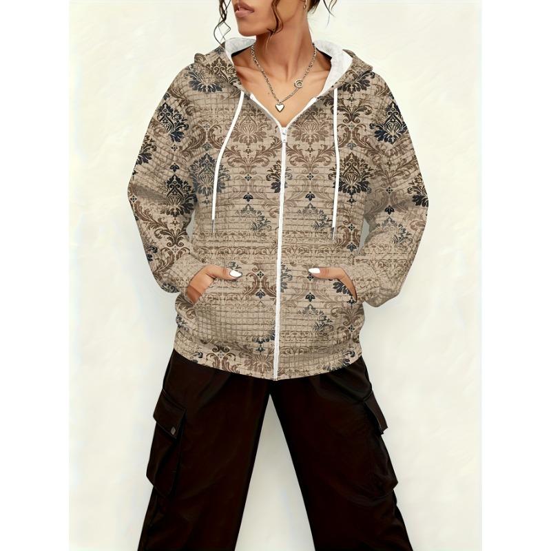 Bedruckte Kapuzenjacke im lässigen Stil mit buntem Blumenmuster
