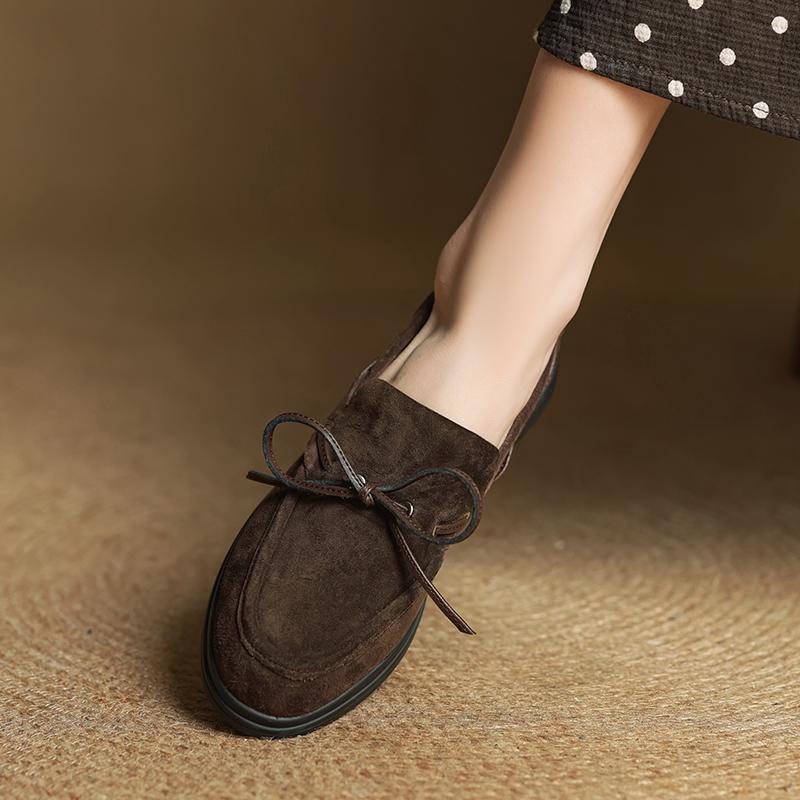 Fashion Size 34-40 Women Cow Suede Sneakers Real Leather Lace-Up Casual Low Heels Tennis Flats Shoes Classic Round Toe Daily Flat Shoes