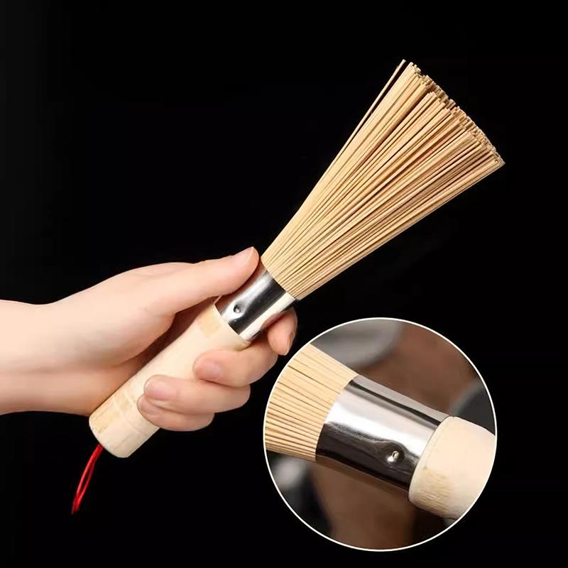 1Pcs Natural Bamboo Pot Brush Long Handle Wok Cleaning Brush Dish Brush Kitchen Tool Supplies For Home Restaurant