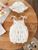 Newborn Girl Summer Suspender Romper - Princess Style, Thin Fabric, Ideal for Crawling and 100-Day Celebrations