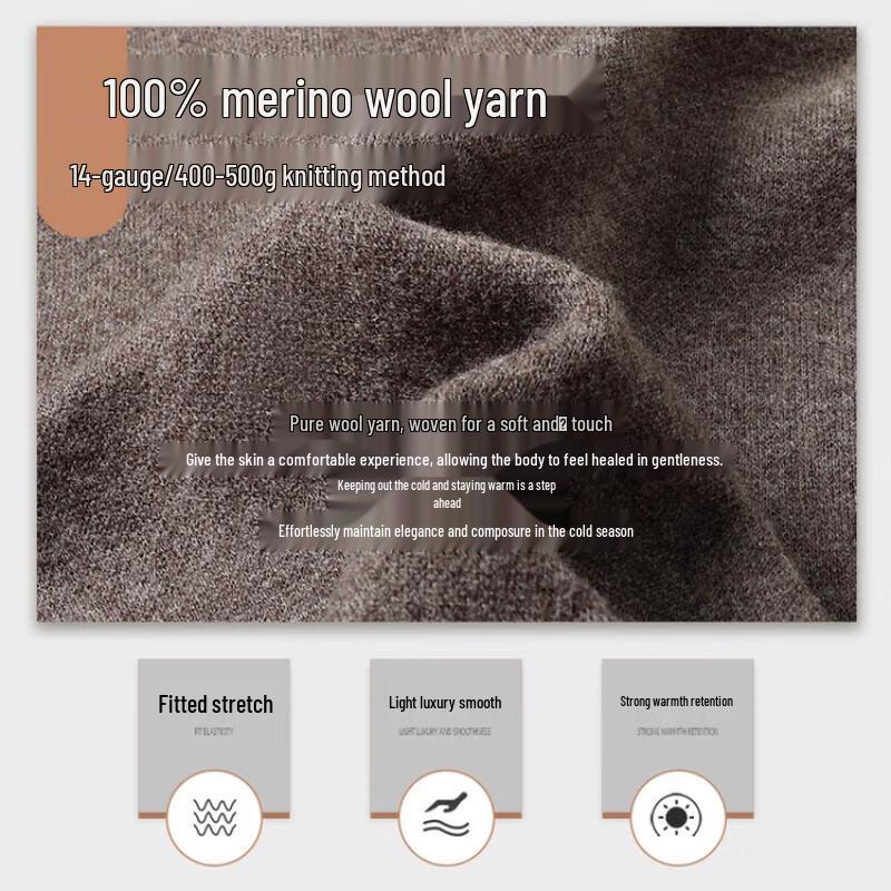 Hengyuanxiang Men's Premium 100% Wool Half-Zip Knit Sweater