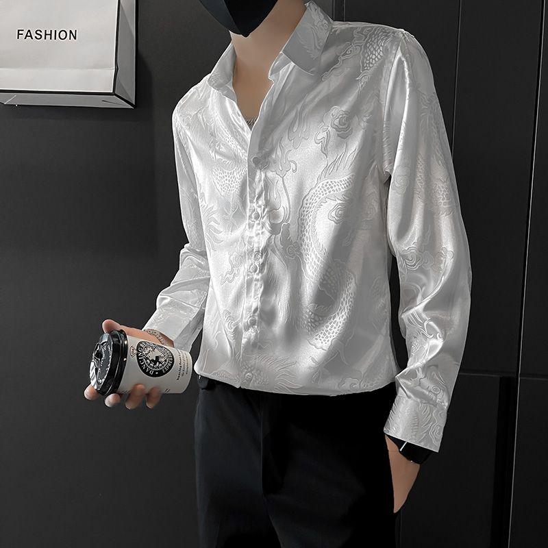 Spring Autumn New Fashion Printing POLO Collar Long Sleeve Blouse Men's Clothing Versatile Loose Thin Style Y2K Shirts