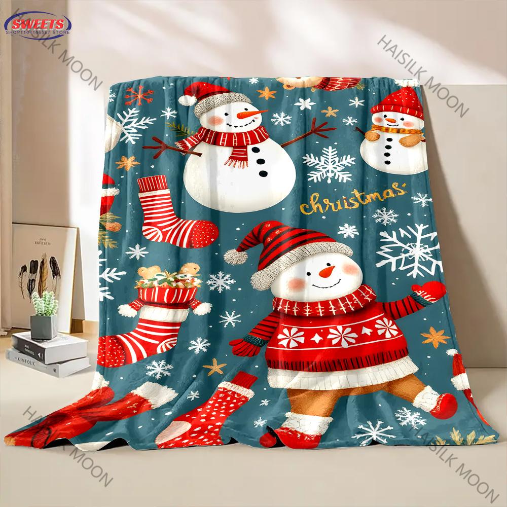 Christmas Theme Blankets Christmas Tree Santa Claus Print Soft Cozy Blankets for Home Couch Sofa Bed Lounging,Gifts for Kids