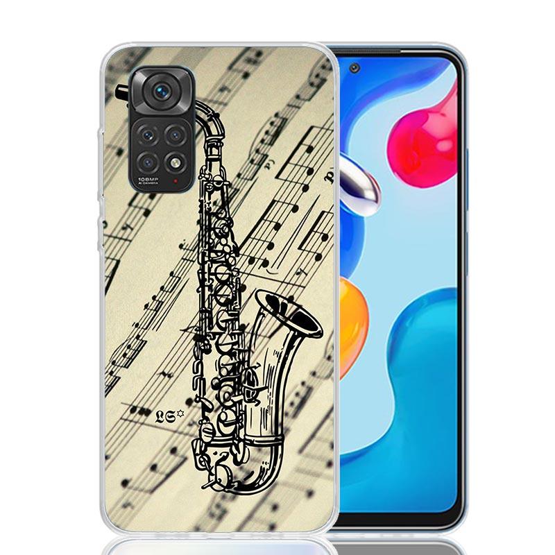 Music Saxophone Instrument Phone Case For Xiaomi Redmi Note 13 14 15 Pro Plus 12S 12 14S 11S 11E 10 10S 11 11T 5G 4G Cover Coque