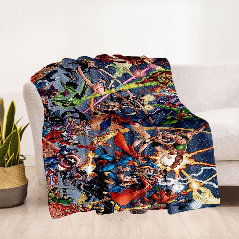 Marvel vs DC: Epic Heroes Battle Comic Book PosterBlanket Flannel Throw Blanket for Sofa, Bed, Travel, Camping, Office, Couch, Chair