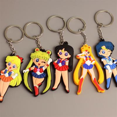 Anime Sailor Moon Keychain PVC Figure Car Key Ring Double Side Key Chain Fans Collection Key Holder Bag Pendant Decoration Gift