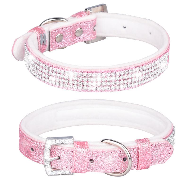 New Pet Collars with Shiny Rhinestones Dog Collars Comfortable Plush Base Dog Collars