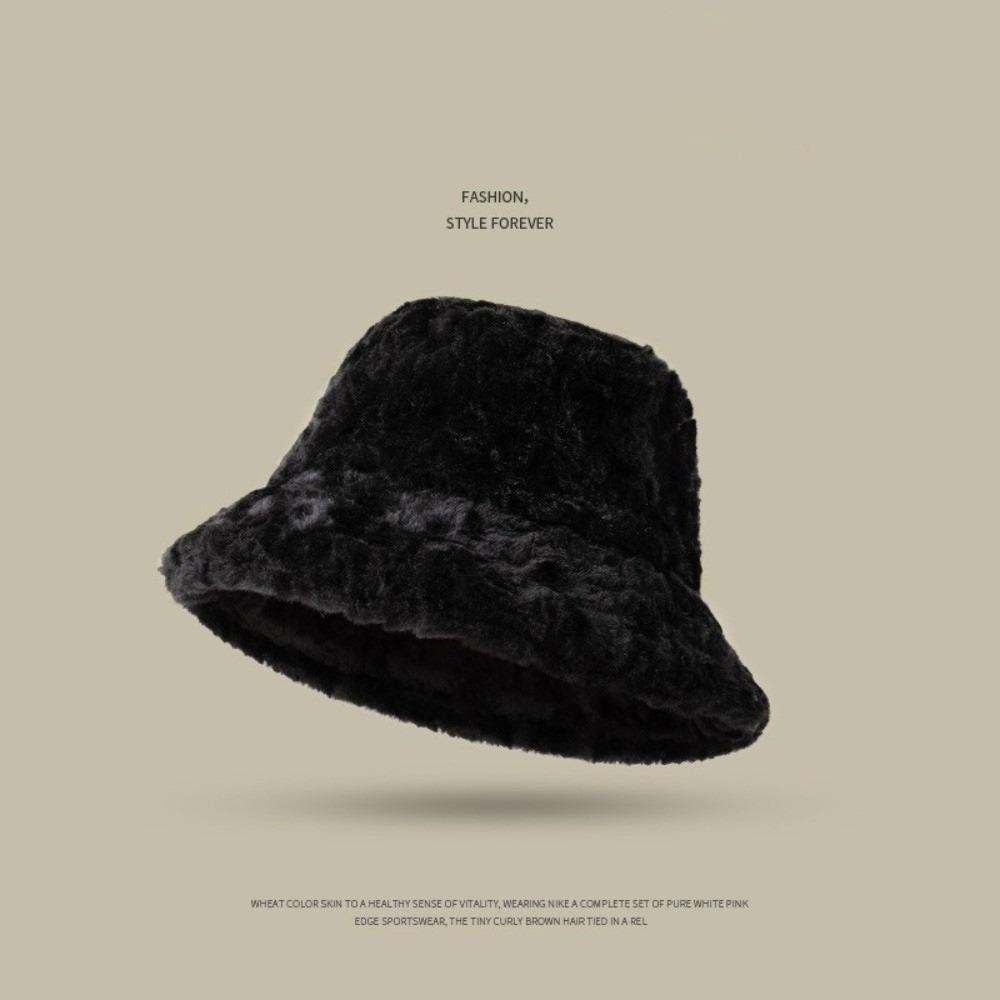 New Warm Fisherman Hat Windproof Fluffy Fur Bucket Hat Coldproof Pullover Cap Autumn and Winter чёрный