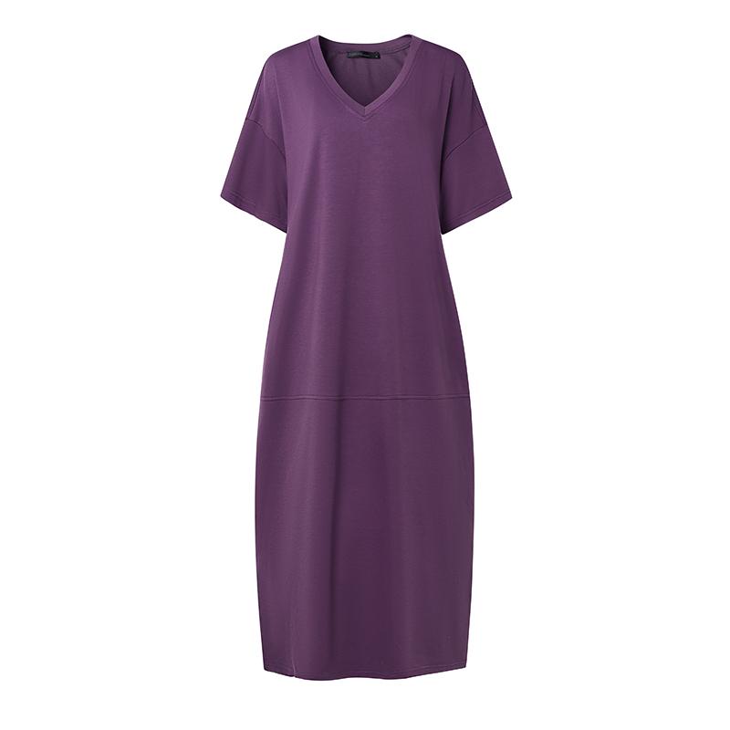 ZANZEA Women Casual V-Neck Loose Half Sleeve Long Dress