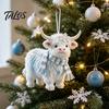 Acrylic Hanging Decorations for Bags Highland Yak Ornament Christmas Tree Decor, Cute 2D Flat Small Holiday Party Favors Pendant with Gold String