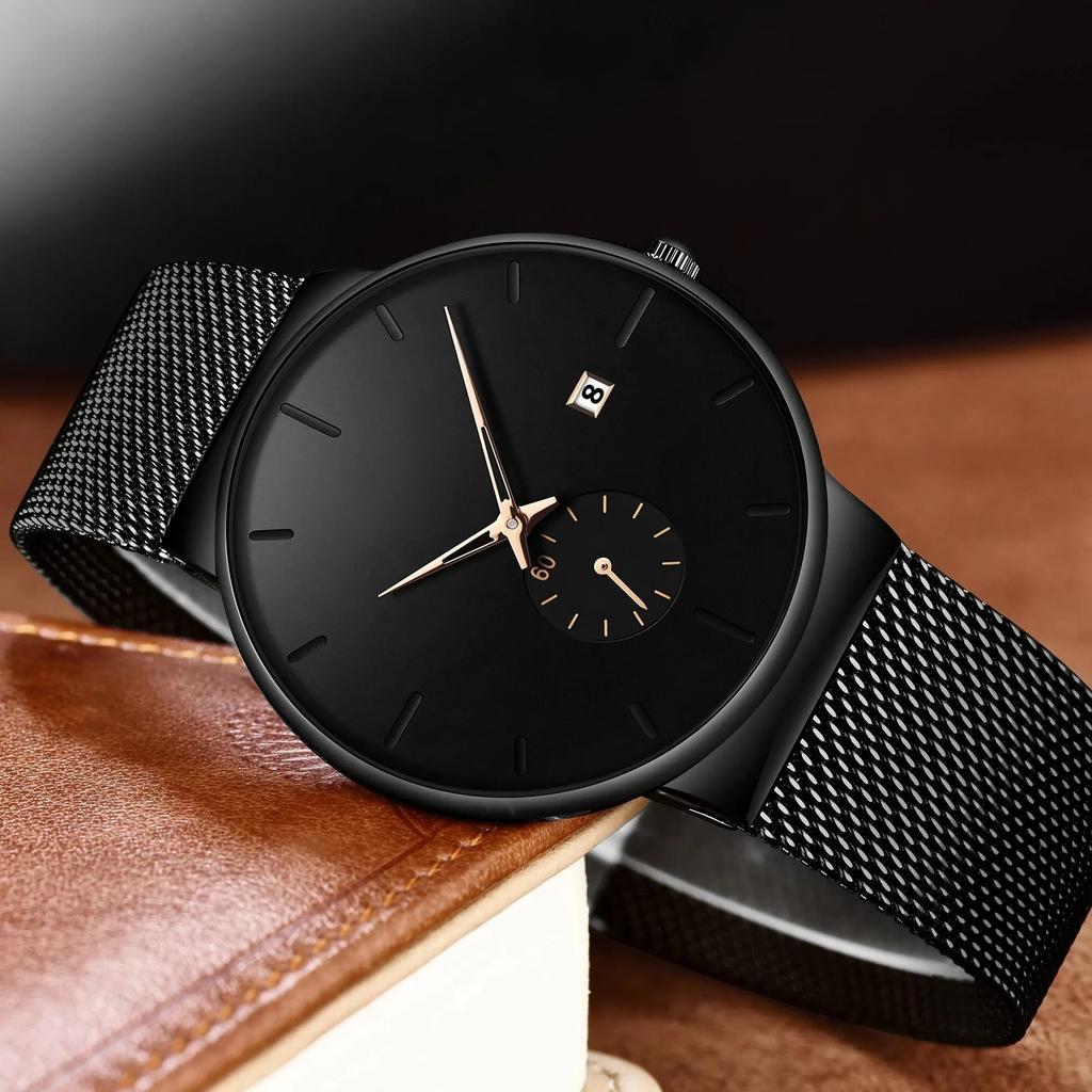 Fashion Mens Watches Top Brand Luxury Quartz Watch Men Casual Slim Mesh Steel Waterproof Sport Watch Relogio Masculino