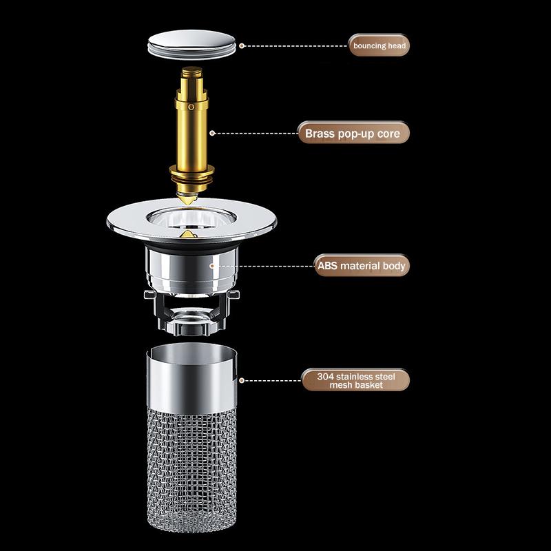 Umyvadlová zátka, proti zápachu, vyskakovací sáček, zátka do umyvadla, lapač vlasů, sítko do sprchy, nerezový filtr, sáček do umyvadla