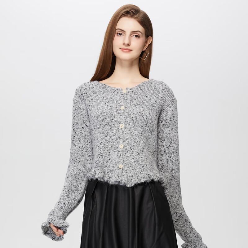 Ta Tu Women's Simple Ruffle Edge Long Sleeve Knitted Cardigan