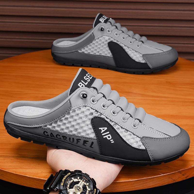 Cross-Border Men's Plus Size 2024 Summer Baotou Cool Slippers: Casual, Breathable Beach Mesh Shoes