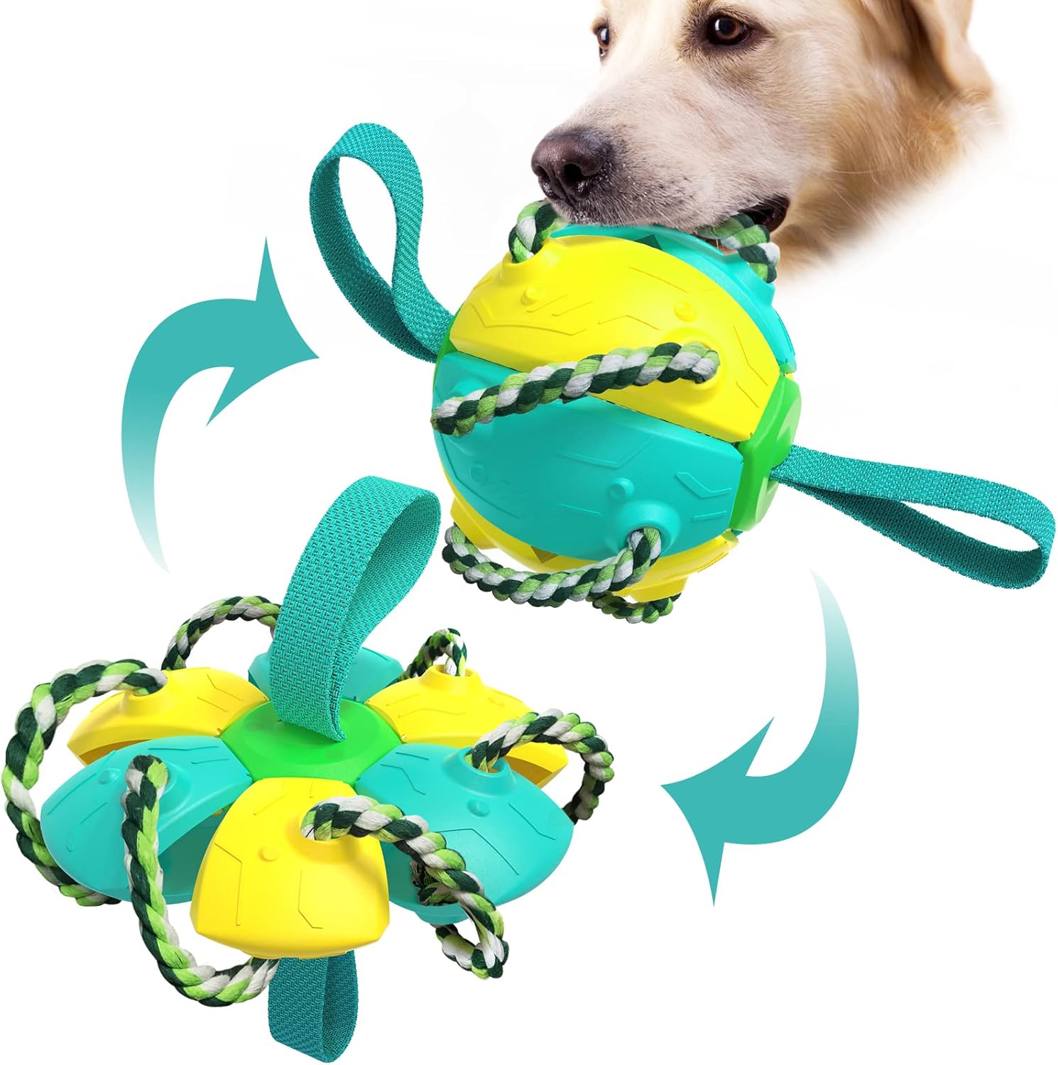 

Іграшка для собак М’ячі з жувальними мотузками, Іграшка для собак з літаючою тарілкою для тварин Інтерактивні іграшки для собак для перетягування канату, Найкращі подарунки для малих і середніх собак жовтий