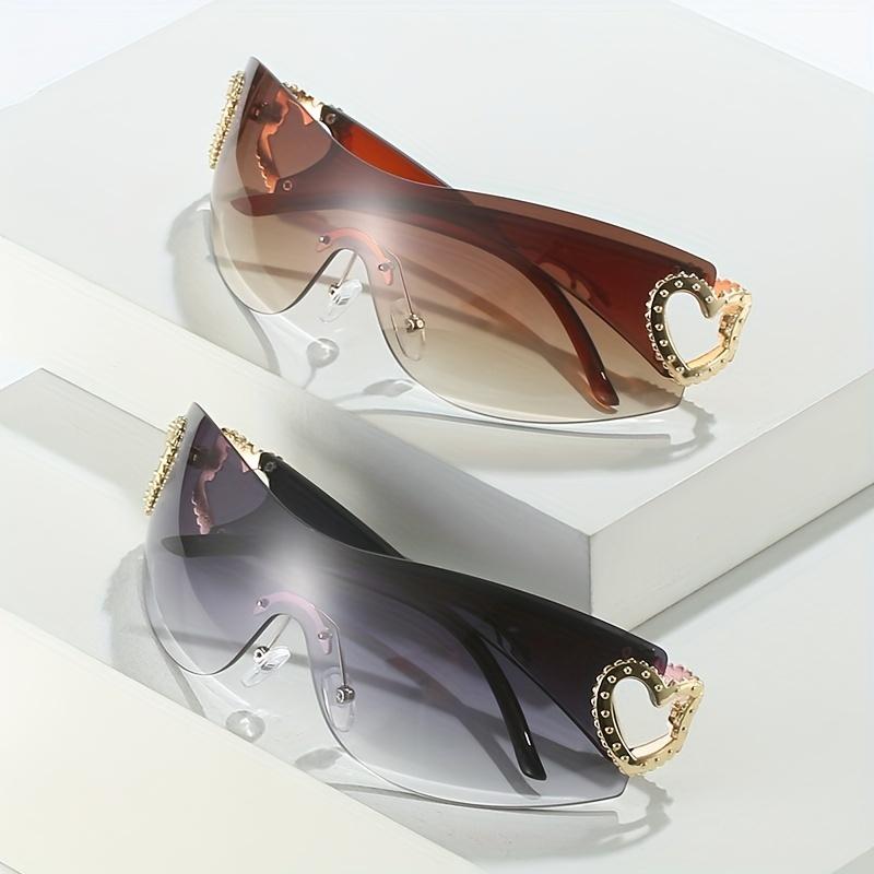 Y2K One-piece Fashion Fashion Sunglasses For Women Men Wrap Around Heart Gradient Sun Shades For Cycling Travel Beach Party For