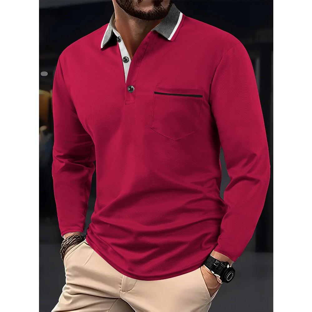 Men’s Plain-Coloured Polo Shirt: Stylish Collared Long-Sleeved Sports T-Shirt Polo Shirt S бордовый